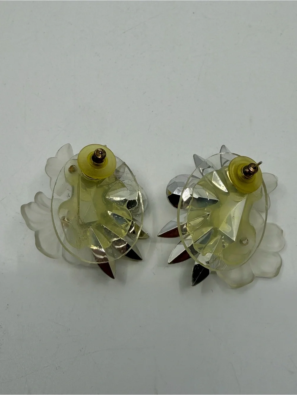 Vintage acrylic Floral & Crystal Cluster pierced Earrings